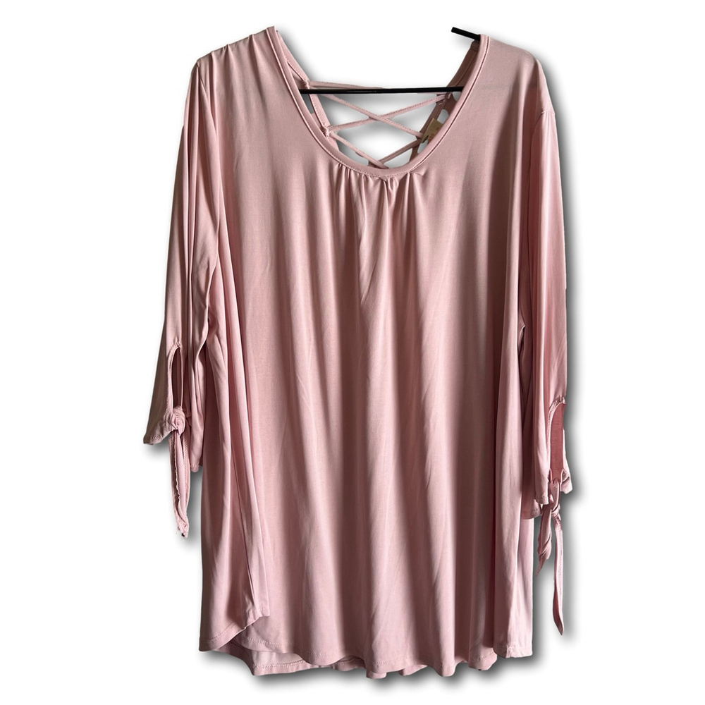 Humming Bird Woman’s Tunic Shirt Pink Strappy Cross Back Plus Size 3XL